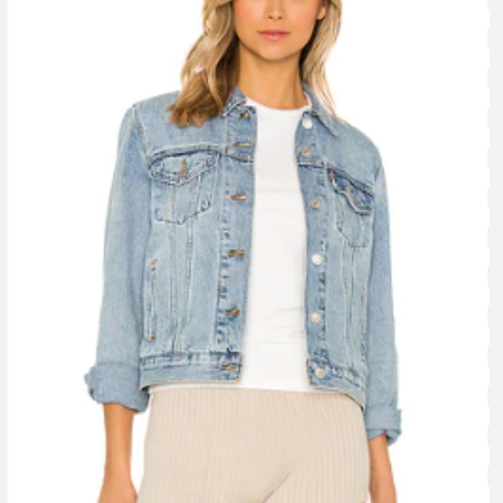 Free People Light Wash Long Sleeve Streetwear Grunge Fitted Denim Jacket Size M - Picture 1 of 14